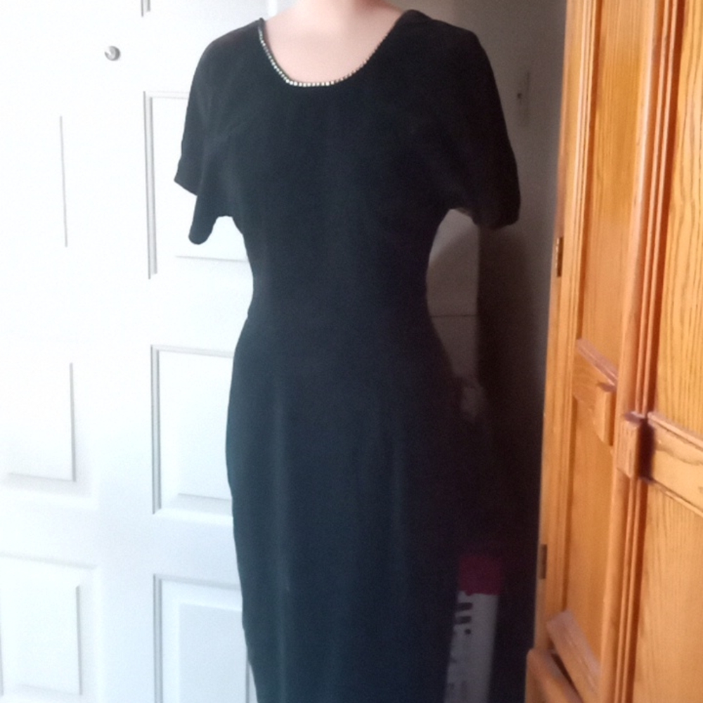 CDC vintage black evening dress with rhinestones on back.